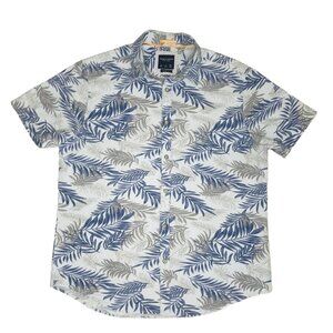 DENIM & FLOWER Ricky Singh Men's SS Cotton Hawaiian Leaf Shirt Sz L - Slim Fit